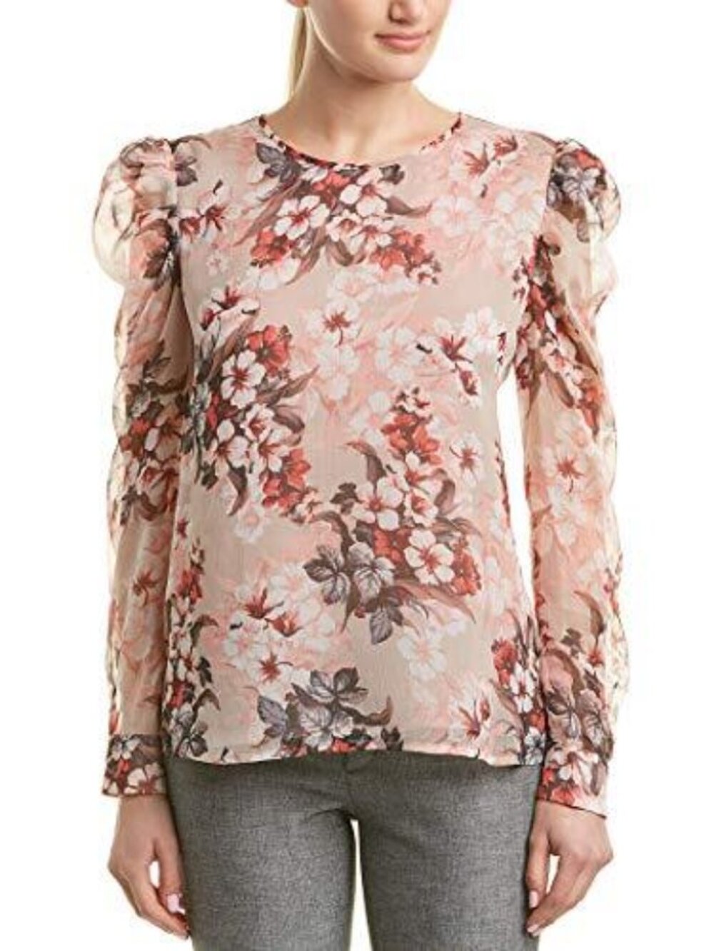 Vince Camuto Womens Printed Puff Shoulder Blouse Color Dune Lily